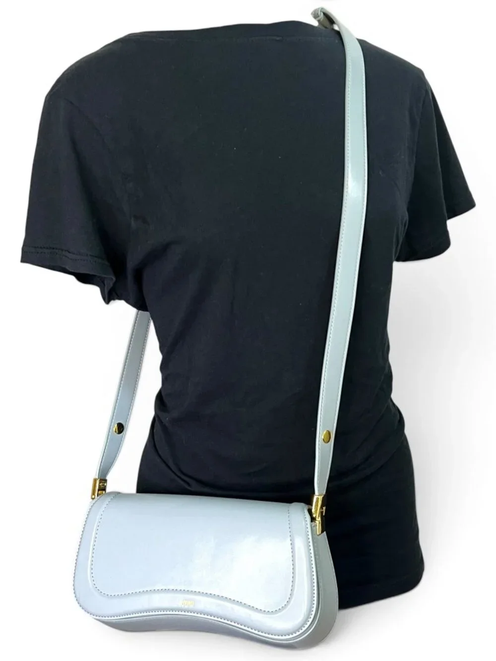 JW Pei Baby Blue Shoulder Bag With Adjustable Strap & Gold Hardware Minimalist